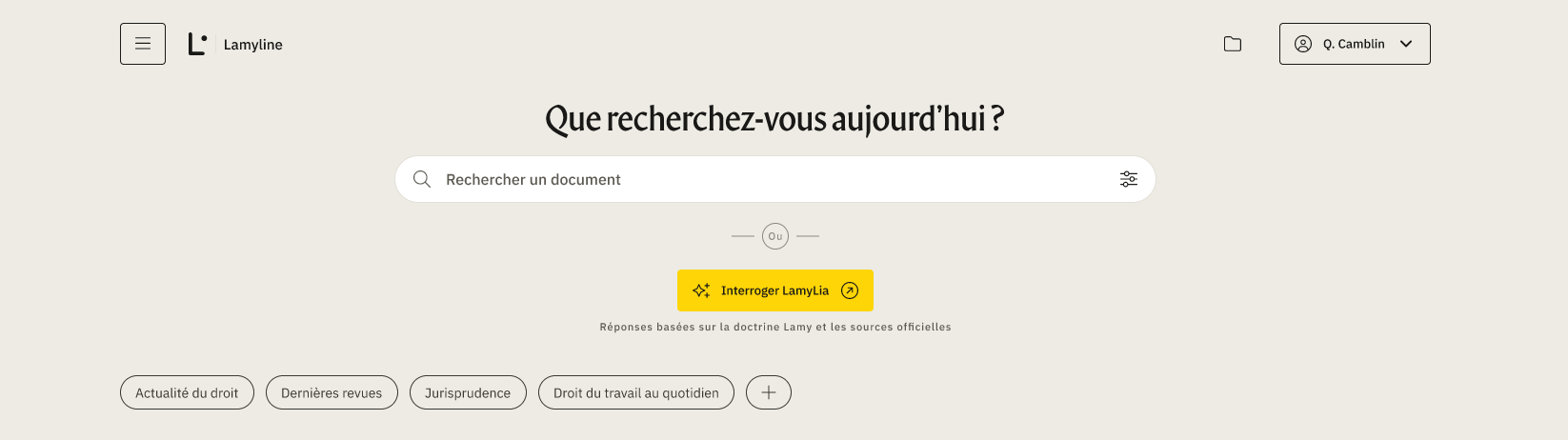 Interface desktop Lamyline, page de résultats